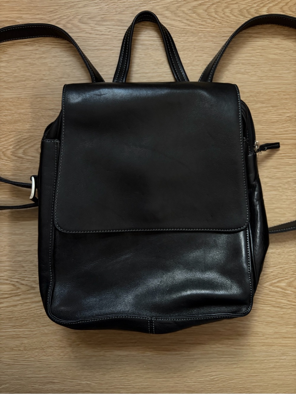 Tignanello Black Genuine Leather Women's Backpack medium size